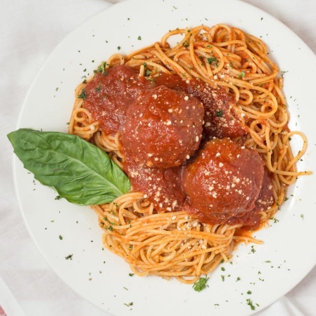 Spaghetti with Italian Meatballs & Tomato Sauce.