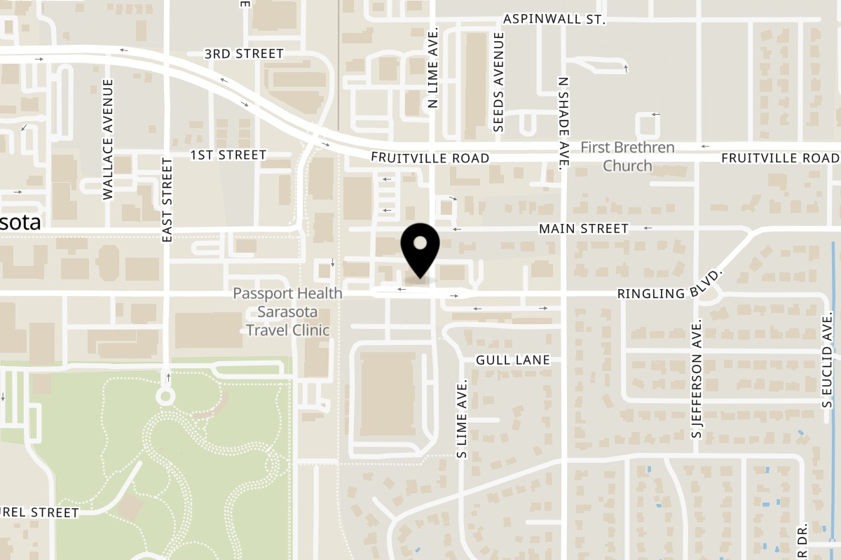 Map showing the location of Fresh Mozzarella Pizzeria on 2289 Ringling Blvd in Sarasota
